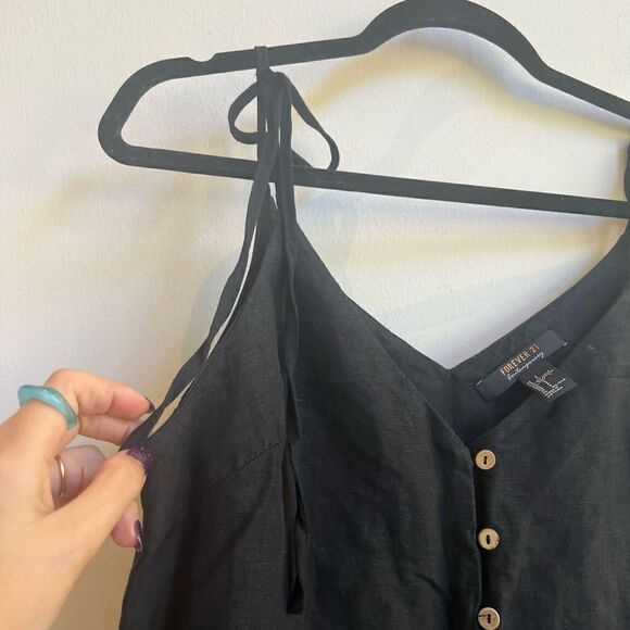 Forever 21 Contemporary Linen Blend Black Button Down Mini Dress - Small - Picture 2 of 5